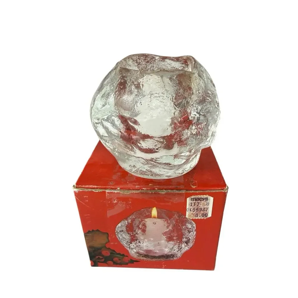 Vintage Ice Cube Snowball Glass Candle Holders Set of 3 Made in Taiwan w/ Boxes